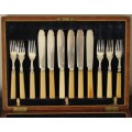 Antique 24 Piece Silver Plated Bone-handled Fish Knives and Forks in Presentation Box