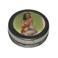 Vintage, Collectible Small Storage Tin with 1950s Pin-up Girl Graphic