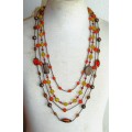 Vintage Antique Brass Tone Four Strand Beaded Necklace in Autumn Colours