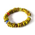 Vintage Mustard Yellow African Trade Bead Stretch Bracelet with Faceted Crystal Beads - Ghana