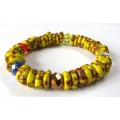 Vintage Mustard Yellow African Trade Bead Stretch Bracelet with Faceted Crystal Beads - Ghana