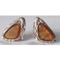 Vintage Stamped Metal and Simulated Stone Clip on Earrings in Art Nouveaux design