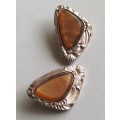 Vintage Stamped Metal and Simulated Stone Clip on Earrings in Art Nouveaux design