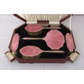 1930 Art Deco Sterling Silver 5 Piece Pink Guilloche Enamel Dresser Set