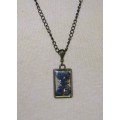 Vintage Antique Brass Tone Chain Necklace with Framed Butterfly Image set in resin