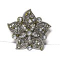 Retro, Flower-shaped, silver tone, faceted glass, and enamel ladies belt buckle