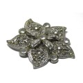 Retro, Flower-shaped, silver tone, faceted glass, and enamel ladies belt buckle