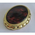 Vintage Oval Gold Tone KIGU powder compact with Faux Tortoise Shell decoration c1950