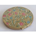 Vintage Gold tone Stratton powder compact with blue and pink floral decoration c1950