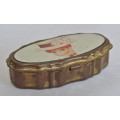 Vintage gilt copper lined pillbox with portrait decoration of young lady