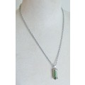 Vintage silver tone chain with tube pendant filled with jade chips