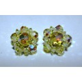 Vintage Yellow Aurora Borealis Crystal Cluster Clip-on Earrings (1950/60s)