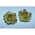 Vintage Yellow Aurora Borealis Crystal Cluster Clip-on Earrings (1950/60s)
