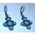 Vintage Antique Brass tone and Faceted Turquoise Drop Earrings