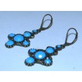 Vintage Antique Brass tone and Faceted Turquoise Drop Earrings