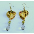 Vintage Gold tone, enamel and crystal drop earrings