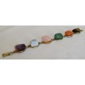 Vintage gilt link bracelet with genuine semi precious stones