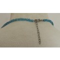 Vintage hand made aqua genuine Murano Glass beaded necklace with silver tone accents