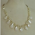 Vintage gold tone and genuine mother of pearl and glass bead necklace