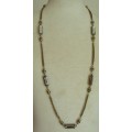Vintage designer gold tone and faceted crystal bead necklace signed `d`