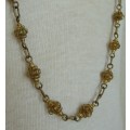 Vintage 1940s gilt brass wire basket bead necklace