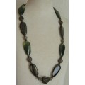 Vintage chunky green and brass tone beaded necklace