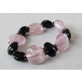 Vintage Black, Dusty Pink and Silver tone beaded stretch bracelet