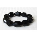 Vintage faceted black mourning bead stretch bracelet