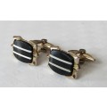 Vintage gold tone simulated onyx with mother of pearl inlay cufflinks