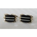 Vintage gold tone simulated onyx with mother of pearl inlay cufflinks