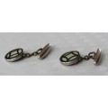 Vintage Art Deco mother of pearl and onyx cufflinks marked `Gilt`
