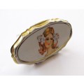 Vintage Gilt Metal Lipstick Compact with Mirror and portrait of a girl c1960
