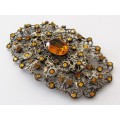 Czech Edwardian Filigree Brooch pin with Amber Topaz Faceted Glass Stones c1910