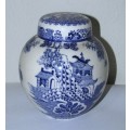 Vintage Mason`s Ironstone Ginger Jar Tea Caddy made for Twinings Ltd, England - Blue Willow Pattern