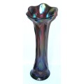 Antique Art Nouveau Paneled Carnival Swung Glass Iridescent Art Glass Vase