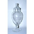 Vintage Footed Clear Glass Apothecary Jar with Lid