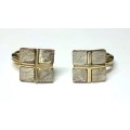 Vintage Two Tone Square Clip On Earrings signed Monet