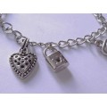 Vintage Silver Tone Key to Your Heart Charm Bracelet