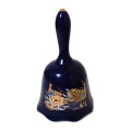 Vintage Japanese made Cobalt Blue Porcelain Hand Bell with Pheasant & Lotus Flower Decoration