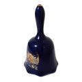 Vintage Japanese made Cobalt Blue Porcelain Hand Bell with Pheasant & Lotus Flower Decoration