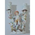 Vintage Dresden Style German Porcelain Double Candlestick with Figurine of a young boy