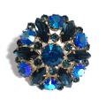 Vintage Czech/Bohemian Blue Crystal Aurora Borealis Rhinestone Brooch c1950