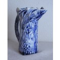 Antique Hand Glazed Blue and White Ceramic Pitcher - Forest Landscape c1900