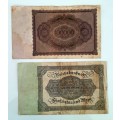 2 X EXTREMELY OLD DEUTSCHE REICHSBANK NOTE 100.000 and 50.000 MARK, BERLIN 1923 and 1922