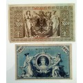 2 X EXTREMELY OLD DEUTSCHE REICHSBANK NOTE 100 and 1.000 MARK, BERLIN 1910 and 1908