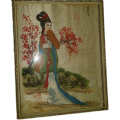 Art -  Oriental Hand Painted Lady on Silk Art 40 x 32 cm