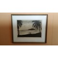 Art - Framed  Evening Seychelles Islands - W E Calvert ` 35 - 30 x 21 cm