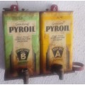 Genuine PYROIL HEAT LUBRICATION PROCESS CRANK CASE OIL B ABD TOP OIL A CANS IN MOUNTING WITH TAP AND