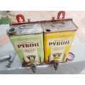 Genuine PYROIL HEAT LUBRICATION PROCESS CRANK CASE OIL B ABD TOP OIL A CANS IN MOUNTING WITH TAP AND