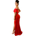 Red Off The Shoulder One Sleeve Slit Maxi Party Prom Dress. Size M. LOTS OF R1 AUCTIONS!!